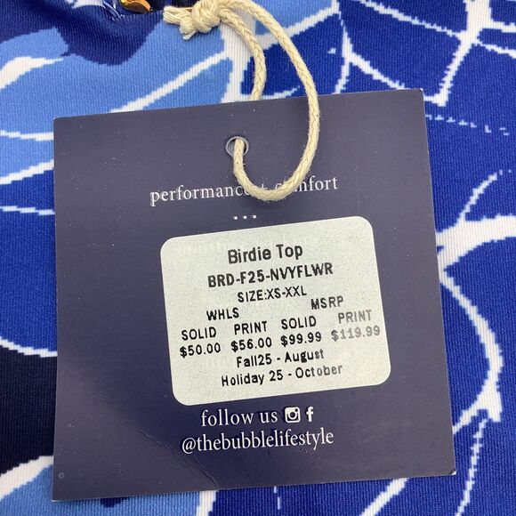 The Bubble Womens Birdie Polo Golf Tennis Top Blue‎ Floral Size Medium NWT - Picture 6 of 9